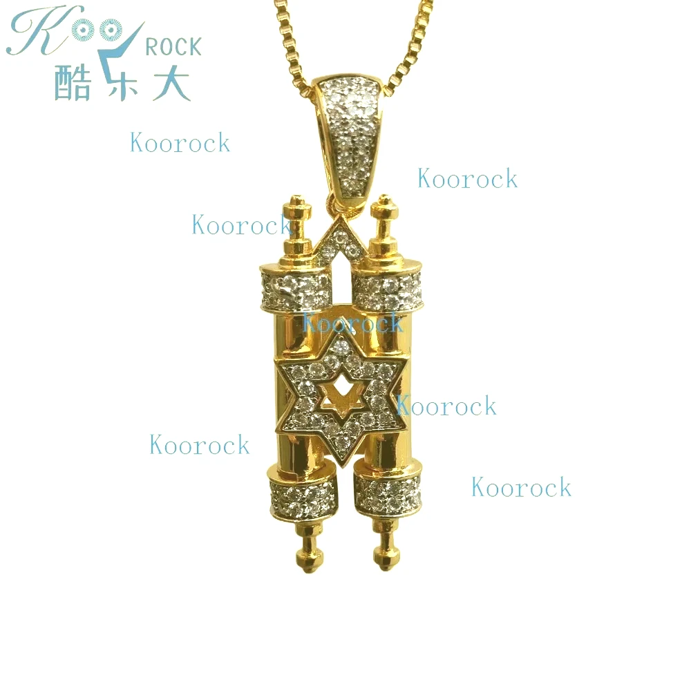 

Scroll Bible pendant Jewish zircon jewelry, Torah Scroll Replicas Pendant copper and 925 silver plated Metal Chain Necklace,