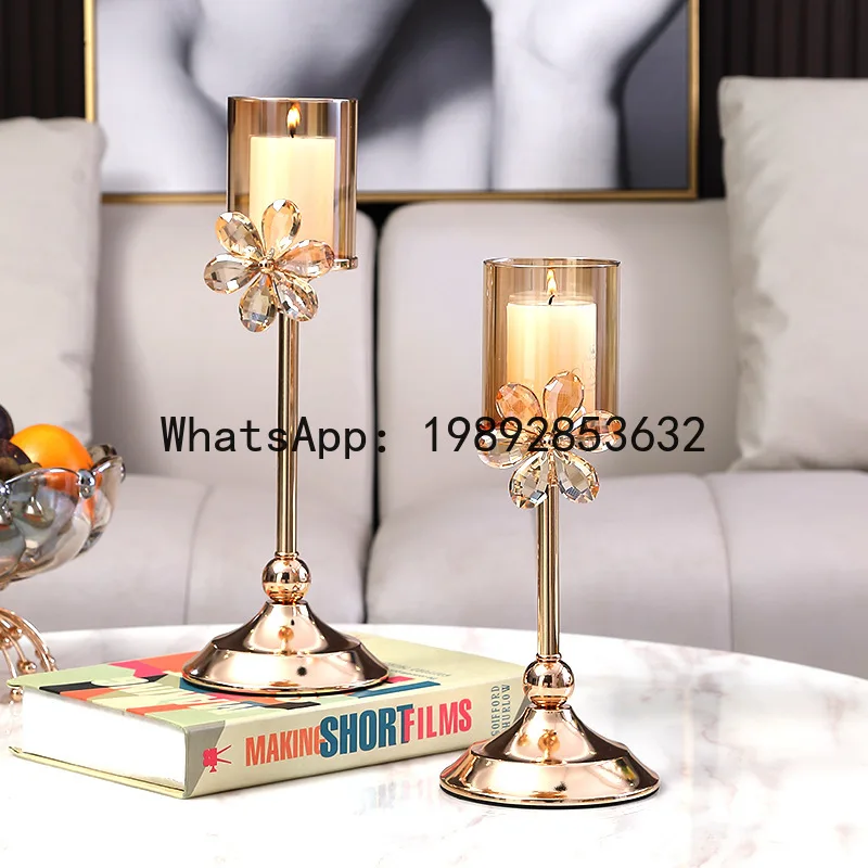 Hys candlestick ornaments living room wine cabinet decorations crystal petals home romantic candle holder