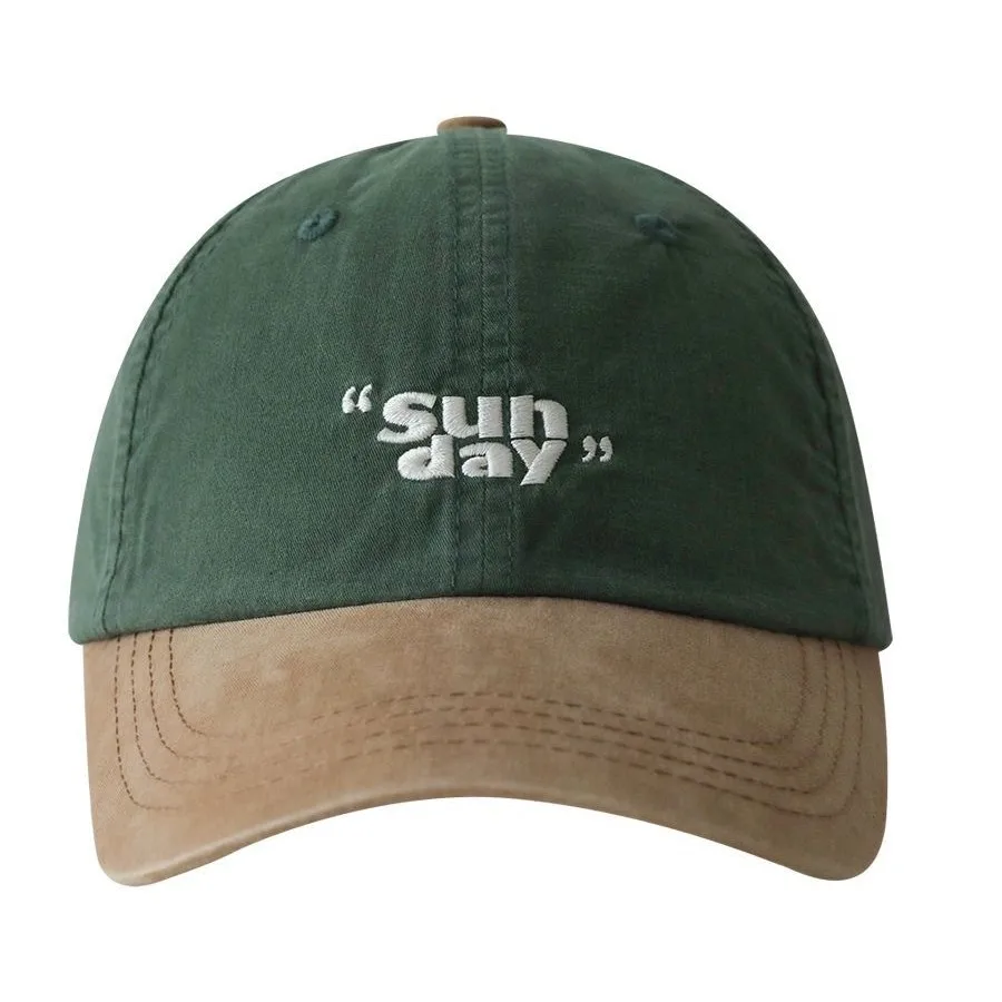 Two Tone Washed Cotton Baseball Cap "Sunday" Embroidery Soft Dad Hat Women Men Outdoor Casual Sun Protection Hat - view 3
