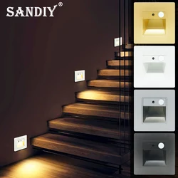 SANDIY Sensor Stairs Lamp Recessed Wall Night Light Corridor Step Lighting Fixture Motion Detect Interior Wall Light with Box 2W