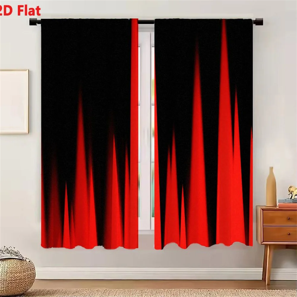 2Pcs Curtains 2D Flat Abstract Red Cone Shapes On Black Background With Vertical Movement Window Drapes for Bedroom Room Decor D