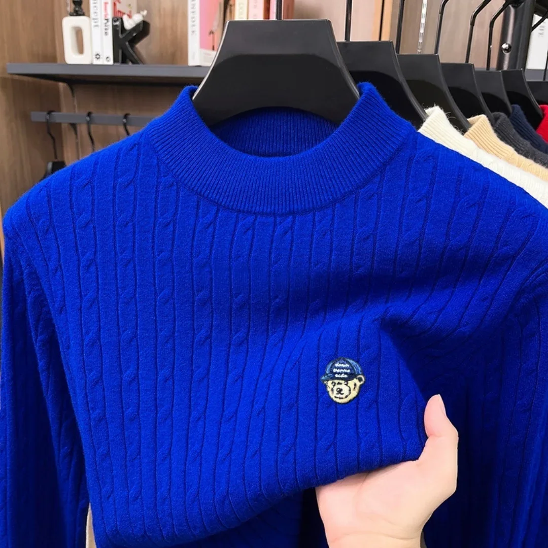 High quality men's brand original embroidery sweater delicate stripe Fried Dough Twists pullover winter daily commuting T-shirt