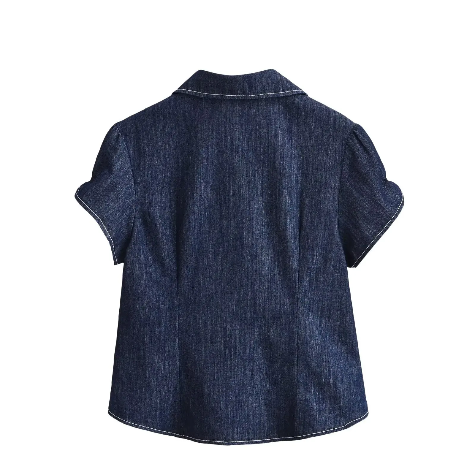 Withered 2026 Stitching Imitation Denim Solid Color Shirt Versatile Collar On Short Sleeved Shirt Blouses Women's Clothes Shirts