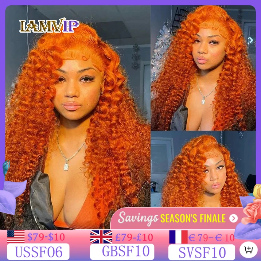 Ginger Orange Deep Wave Lace Frontal Wig Transparent 13x6 Hd Lace Front Human Hair Wigs Curly Hair 13x4 Lace Frontal Wig Colored