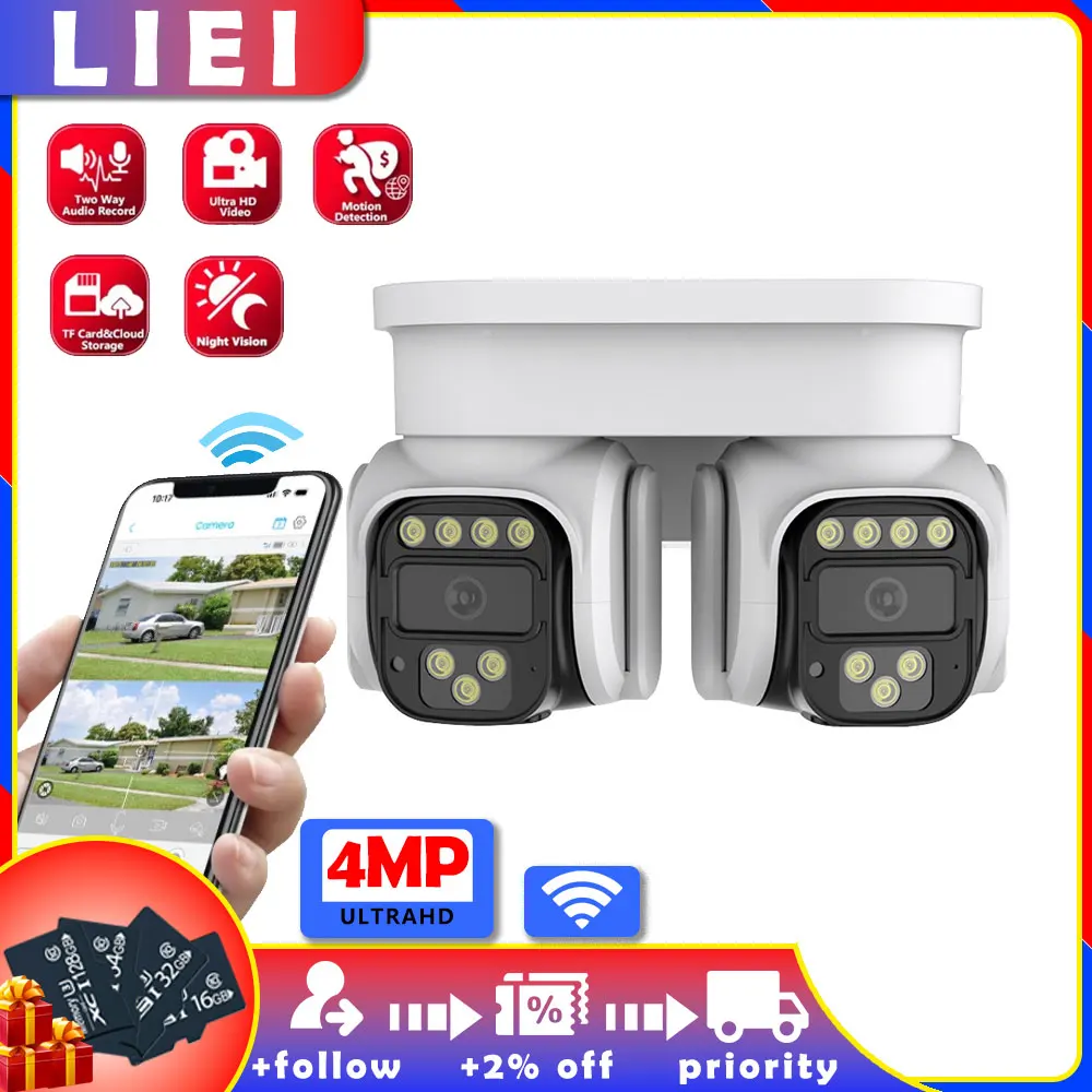 

LIEI WiFi HD Dual Screen Camera All-round AI Human Detection Phone Remote Two-way Intercom WiFi Color Night Vision Surveillance