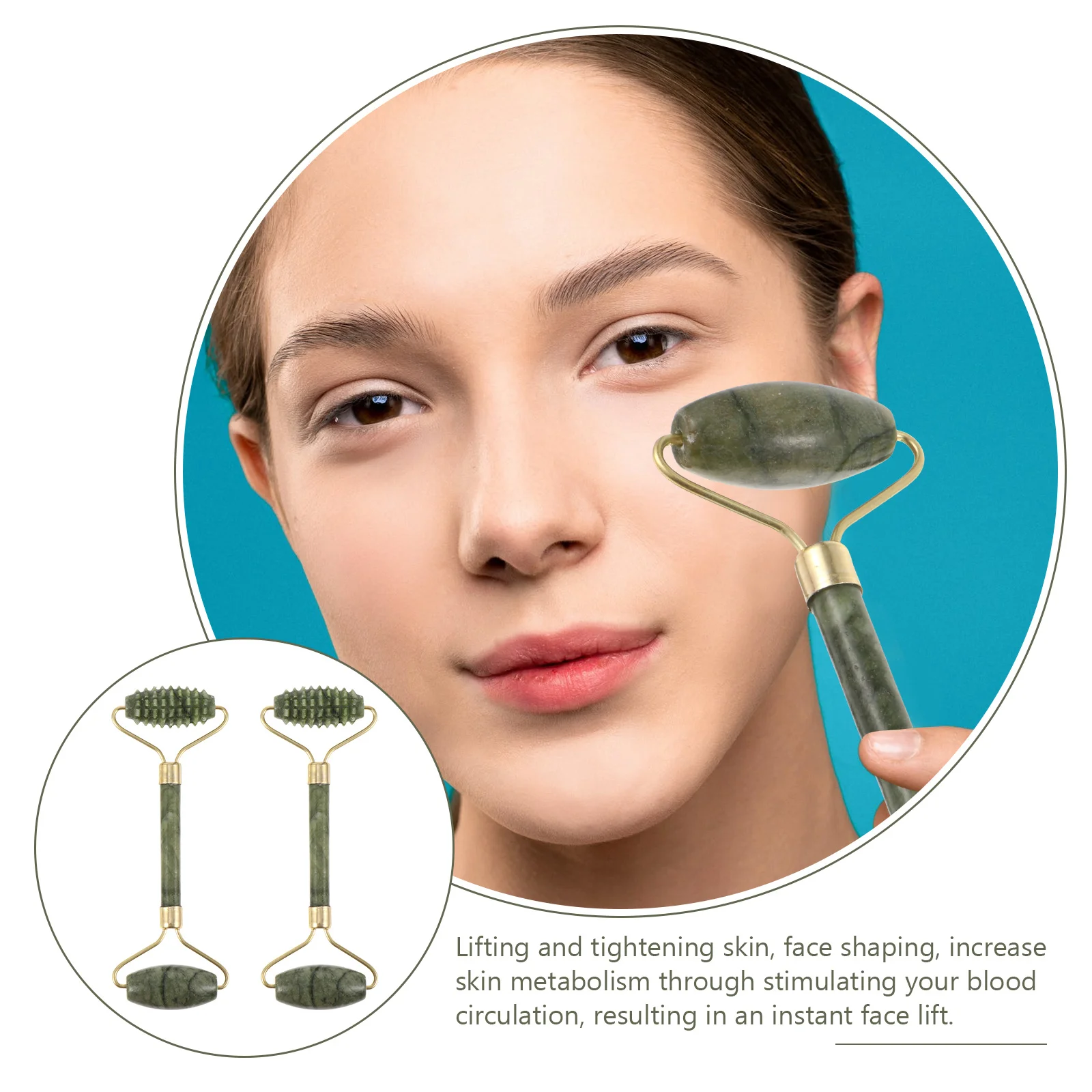 2個セット ジェイドローラー フェイシャルスキンマッサージャー 引き締め リフトアップ 顔 首 目元 ボディツール 美容 ジェイドローラー 刮痧石