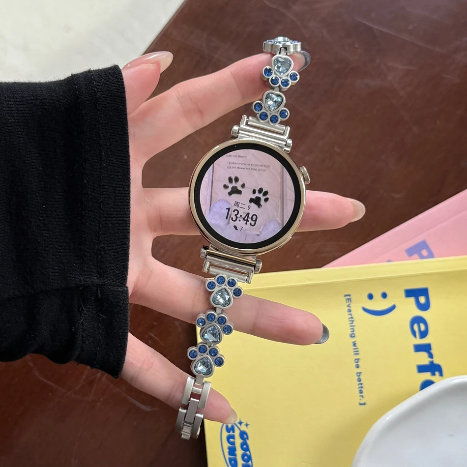 Cinturino per orologio da 18mm 20mm 22mm per Samsung Galaxy Watch 8 Ultra 2 7 6 5 4 Huawei GT 5 4 3 Pro 46mm 41mm Cartoon Zircone Zampa di gatto Strap