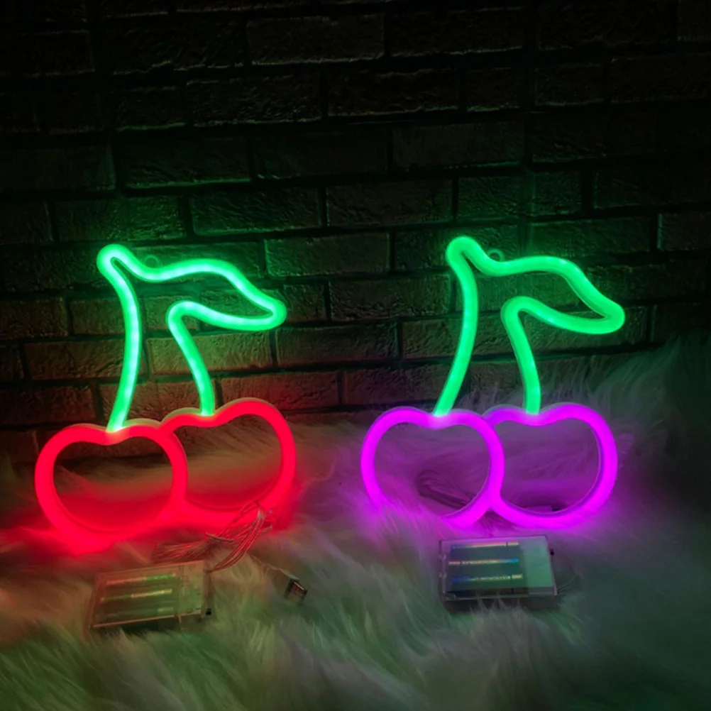 

Cherry Luminous LED Neon Lamp Dual Power Night Light Creative Decorative Neon Light Lamp Ornament for Home Office Study