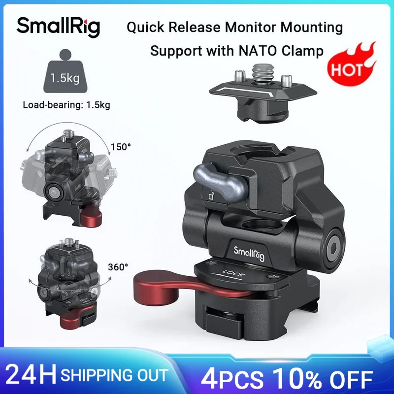 SmallRig Drop-in HawkLock mini Quick Release Monitor Mounting Support with NATO Clamp, Swivel 360° & Tilt 150° Adjustable 3601C