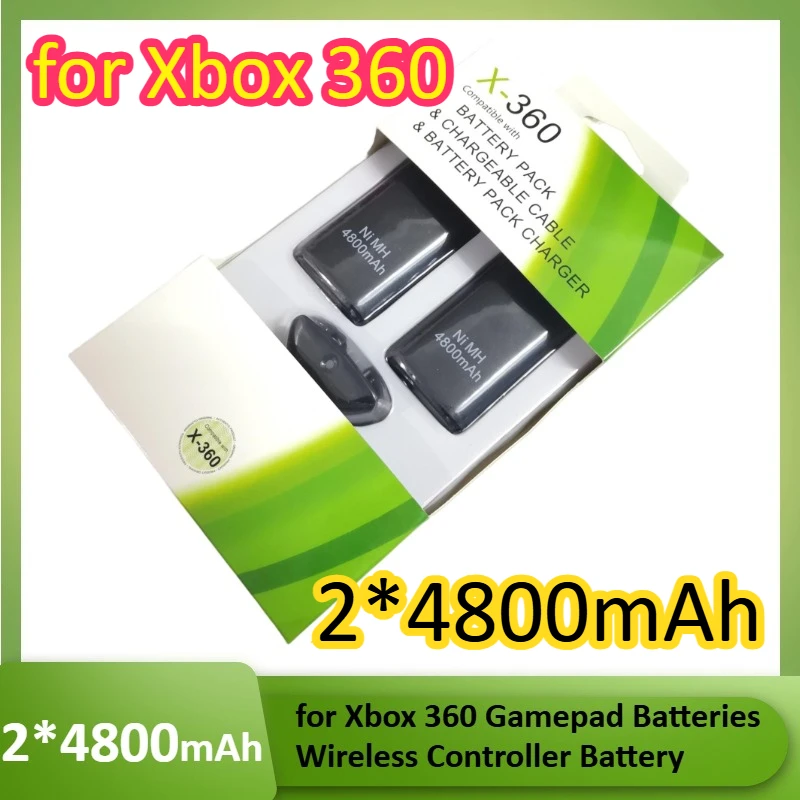 3 в 1, 4800 мАч, 2 шт., аккумуляторная батарея с 1 зарядным кабелем для Xbox 360, геймпада, аккумулятор для беспроводного контроллера