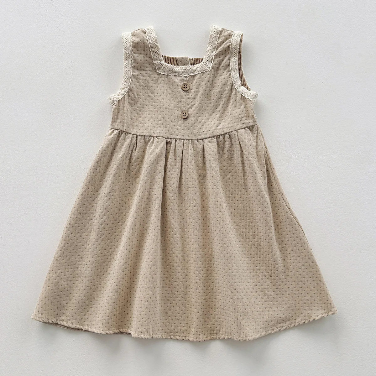 2025 Summer New Forest Vintage Lace Edge Girls' Dress Korean Dot Jacquard Sleeveless Children's Dress