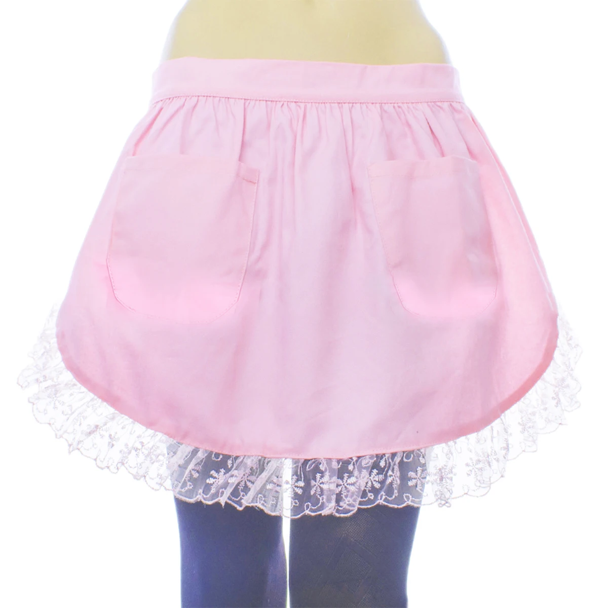 

Cotton Waist Short Lace Apron 2 Pockets Maid Waitress Servant Hotel Cafe Bakery Cosplay Costume Party Apron (Pink)