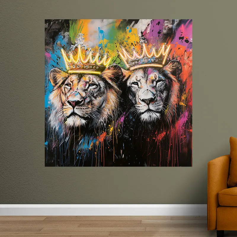 Toysign Neon Sign, Vibrant Colorful Lions with Crowns – LED Neon Wall Art, Unique Decorative Accent for Bold Home Interiors