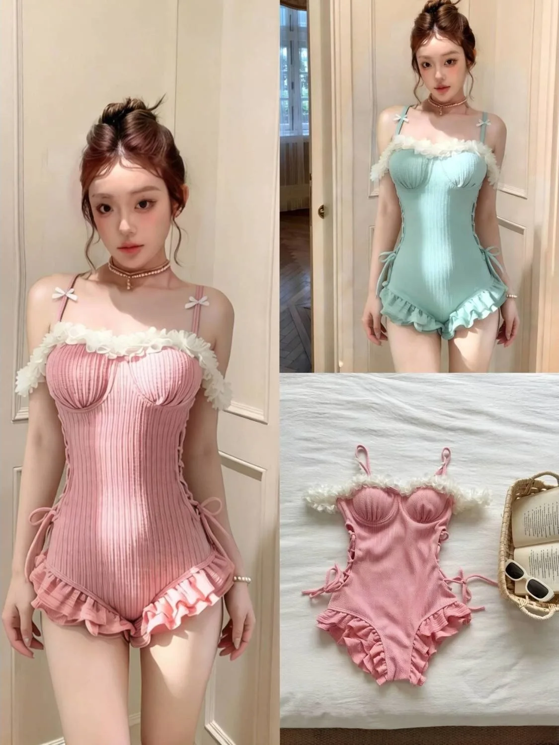 

Retro Sweet Pure Desire One-Piece Slimming Hot Springs Vaion Swimsuit Women's Casual Swimwear Polyester Fabric Mid- Elasti...