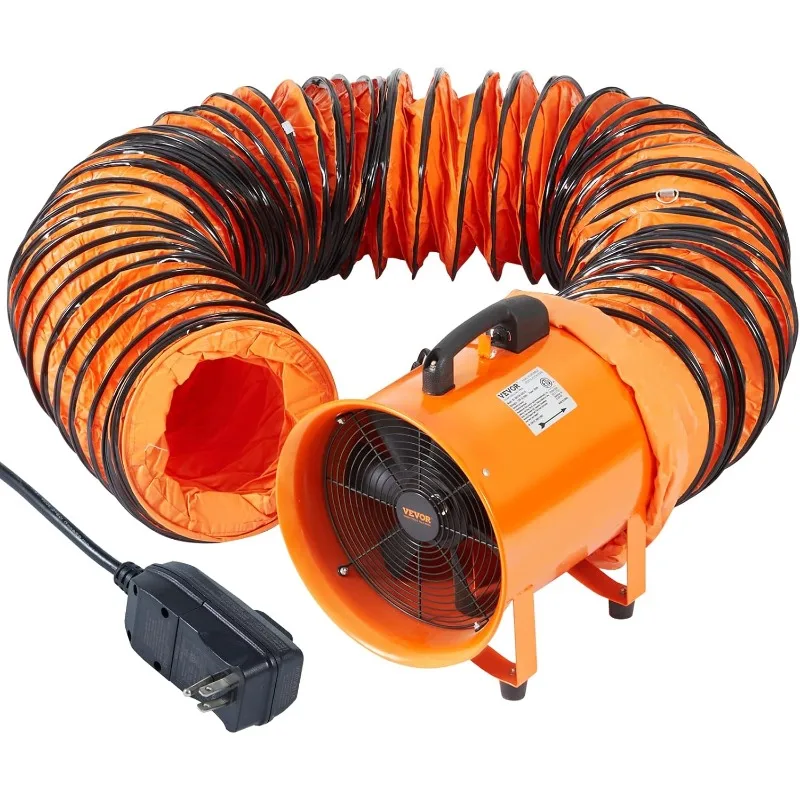 VEVOR 16 Inch Utility Blower Fan, 2 Speed 5175 CFM Heavy Duty Cylinder Axial Exhaust Fan with 33ft Duct Hose