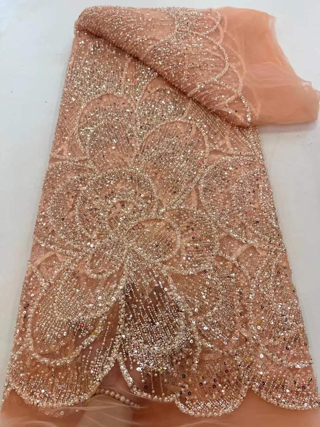 Tela de encaje de lentejuelas africanas, tela de encaje pesado francés con cuentas pesadas de alta calidad, Nigeria para vestido de fiesta nupcial