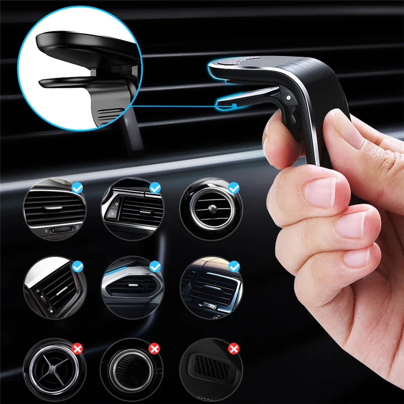 L-Type Magnetic Car Phone Holder Mount Air Vent Smartphone Mobile Stand Bracket Cell GPS Support in Car For IPhone Samsung Redmi