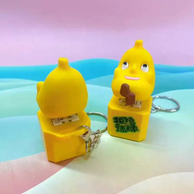 Cartoon Banana Keyboard Clicker Fidget Toys LED Keycap Keychain Stress Relief Fingertip Gadget Decompression Toys