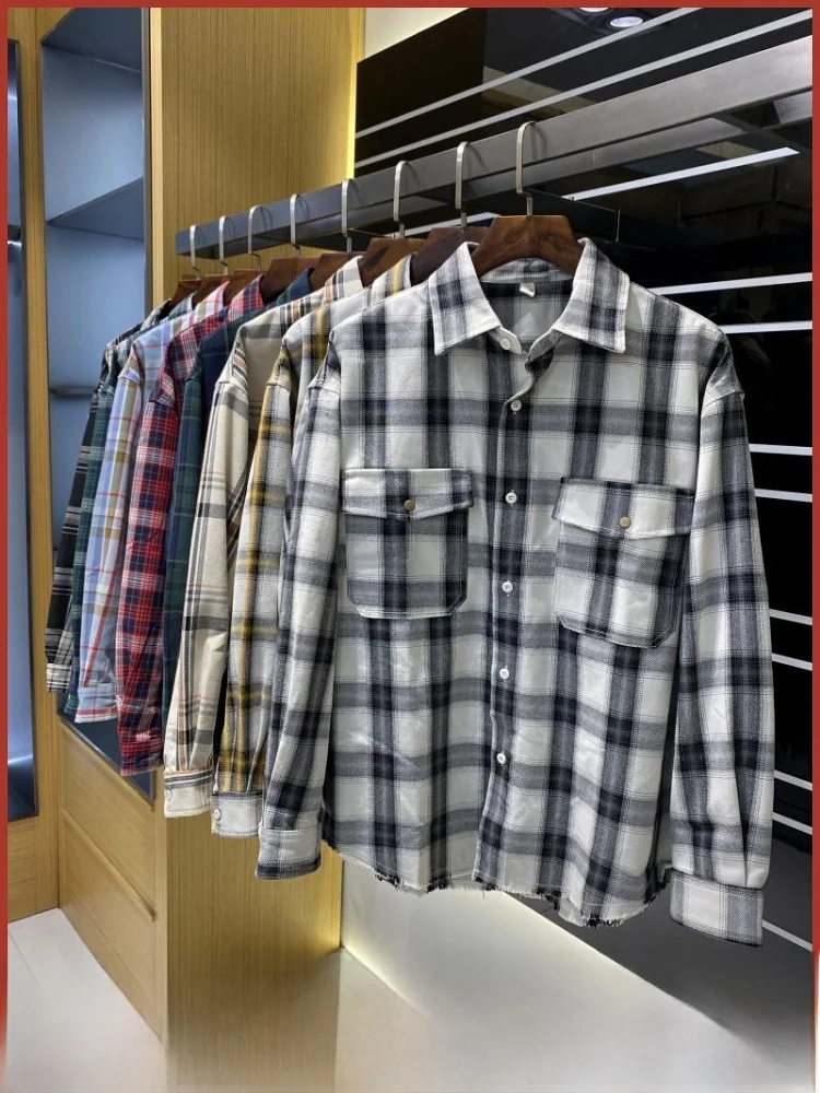 

Мужская свободная повседневная рабочая одежда American Sle Heavyweight Plaid Long Sve irt, пальто с воротником-стойкой, верхняя одежда, дышащая...