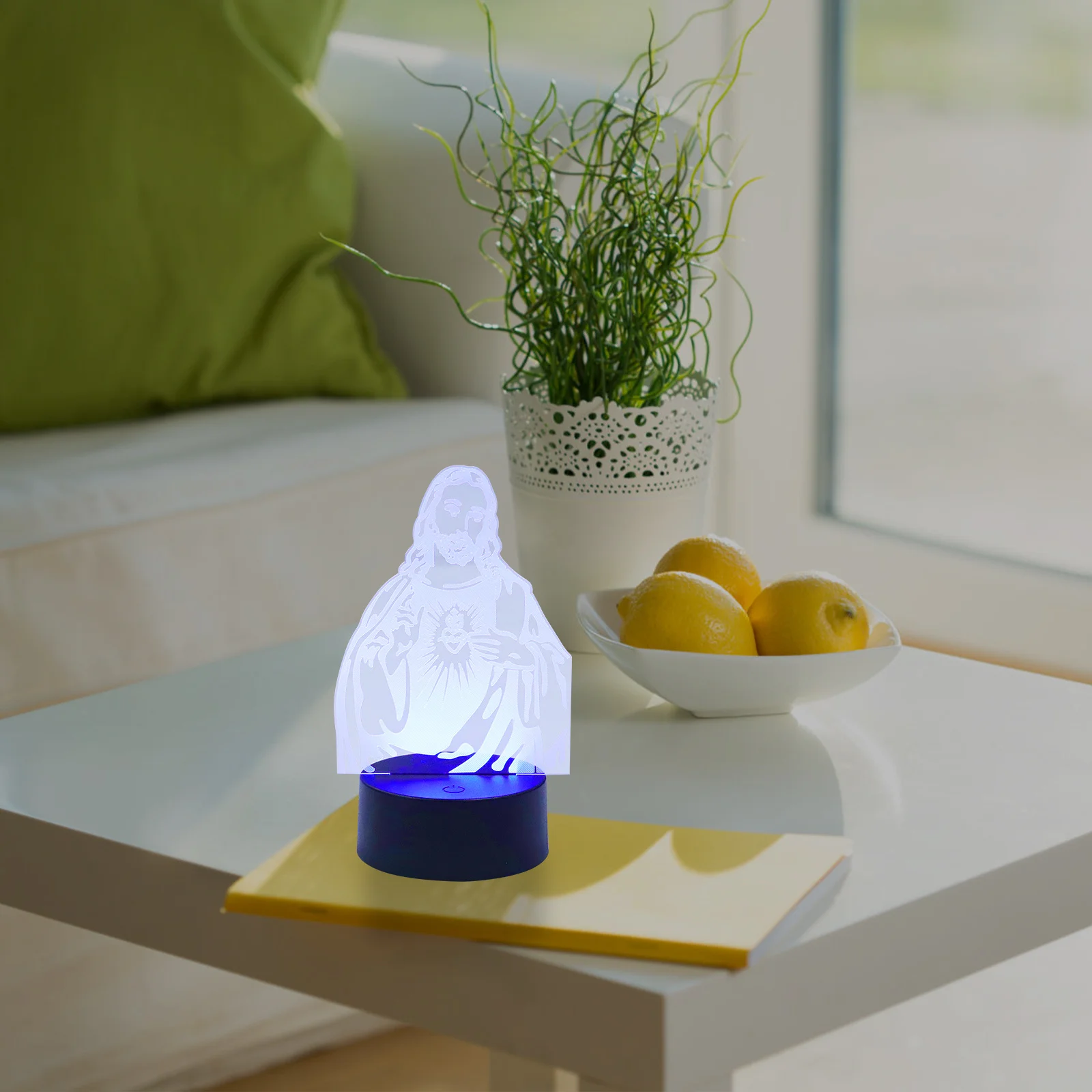 Luz nocturna 3D para decoración de escritorio de dormitorio, lámpara acrílica de Jesús, iluminación ambiental cálida, efecto de visualización 3D, atmósfera creativa