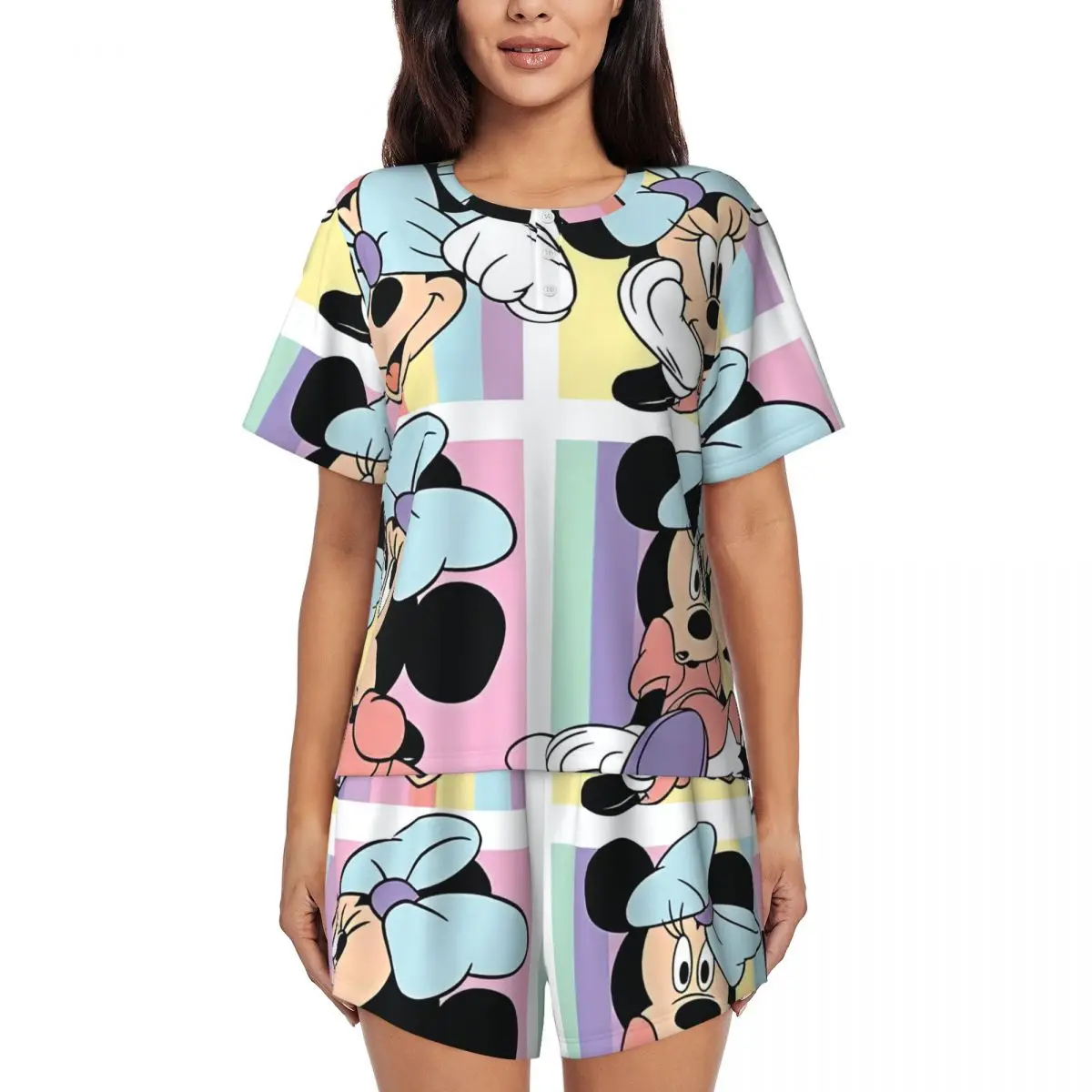 

Custom Minnie Mickey Mouse Cartoon Animation Pajama Sets Women 2 Piece Short Sleeve Pjs Shorts Sleepwear