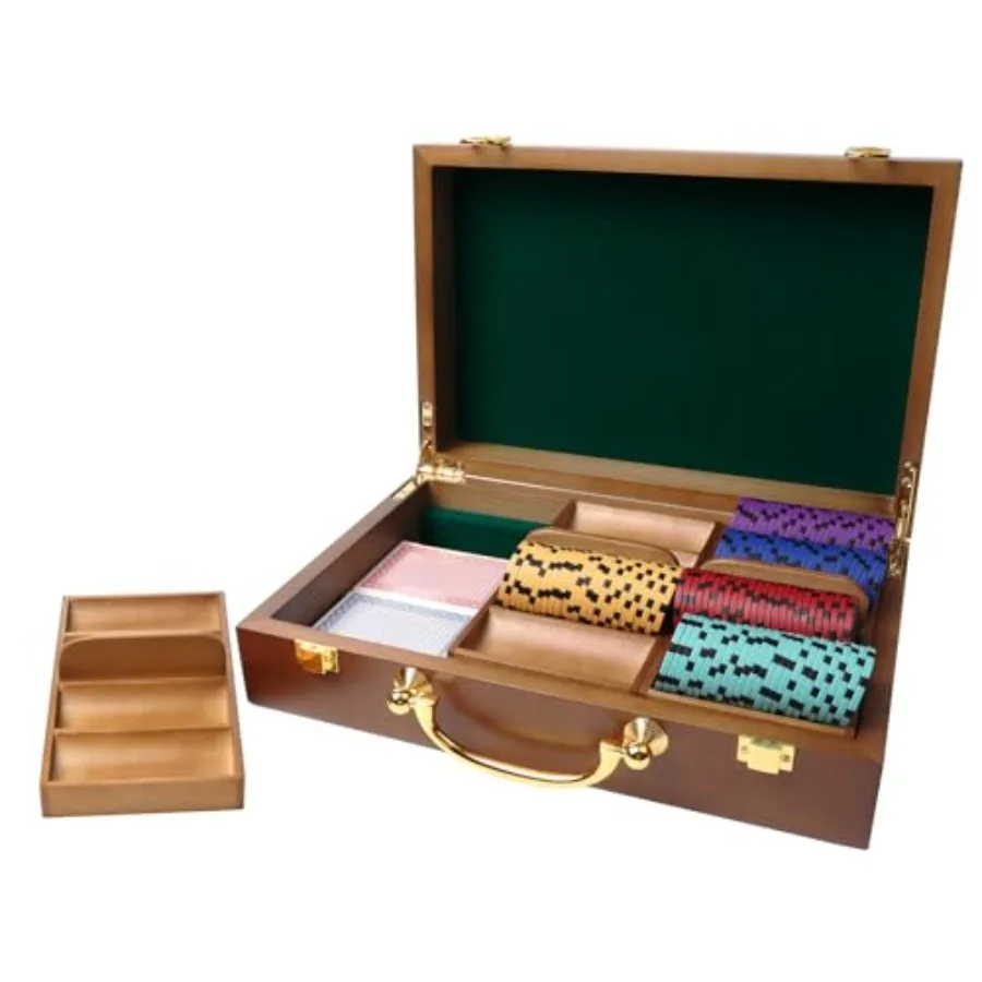 

Wooden Poker Chip Case with 3 Chip Trays Casino Grade Chips Holder for Poker Chips Holds 300 Chips Walnut