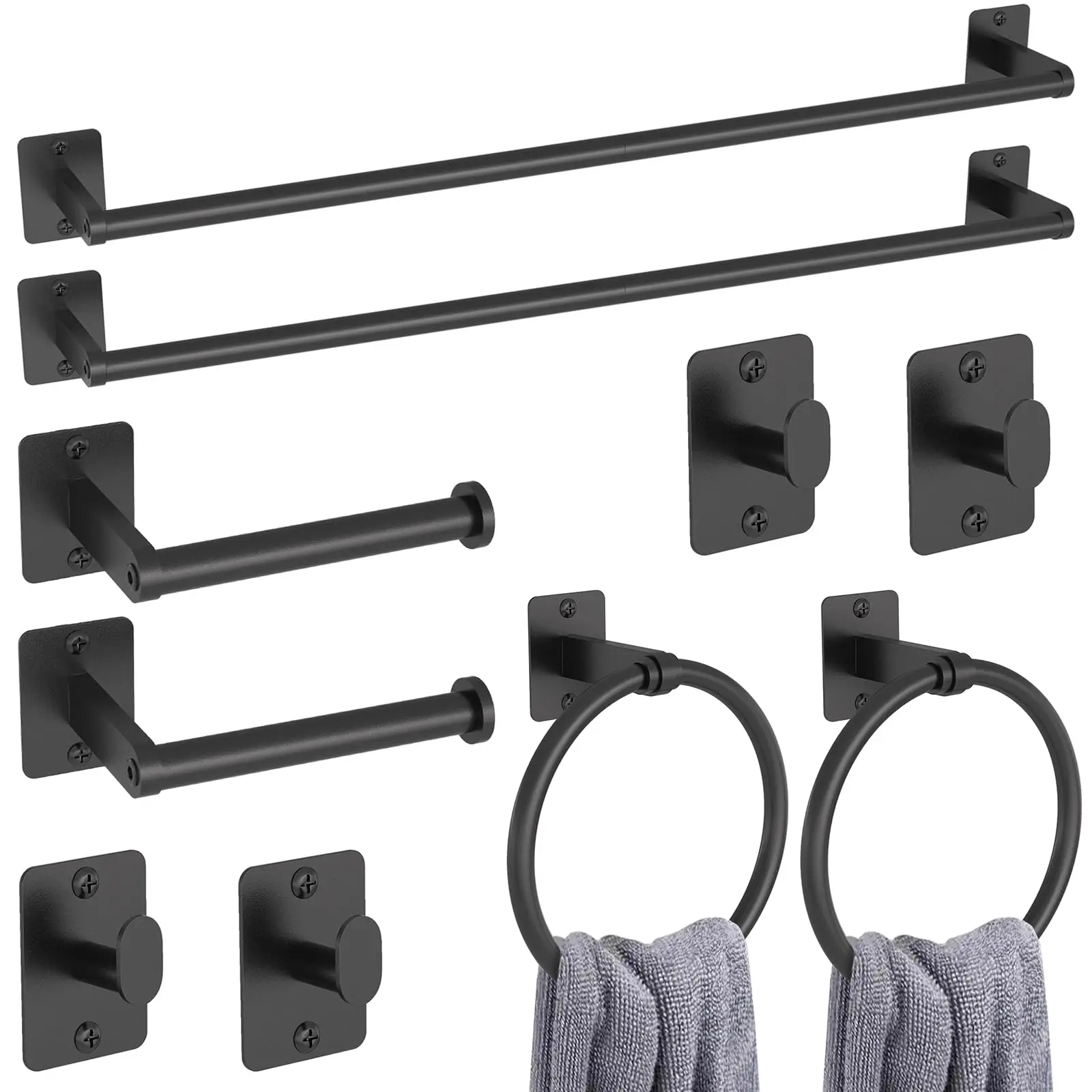 

10-Piece Black Bathroom Hardware Set: 24 Inch Towel Bars, Towel Rings, Toilet Paper Holders, Robe Hooks