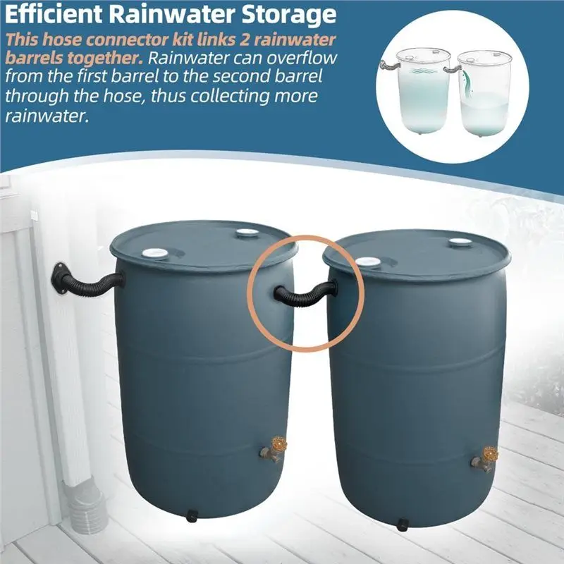 A20F-Rain Barrels Hose Connector Kit Link 2 Rain Water Barrels To Store More Rainwater For Home Garden Outdoor Chores