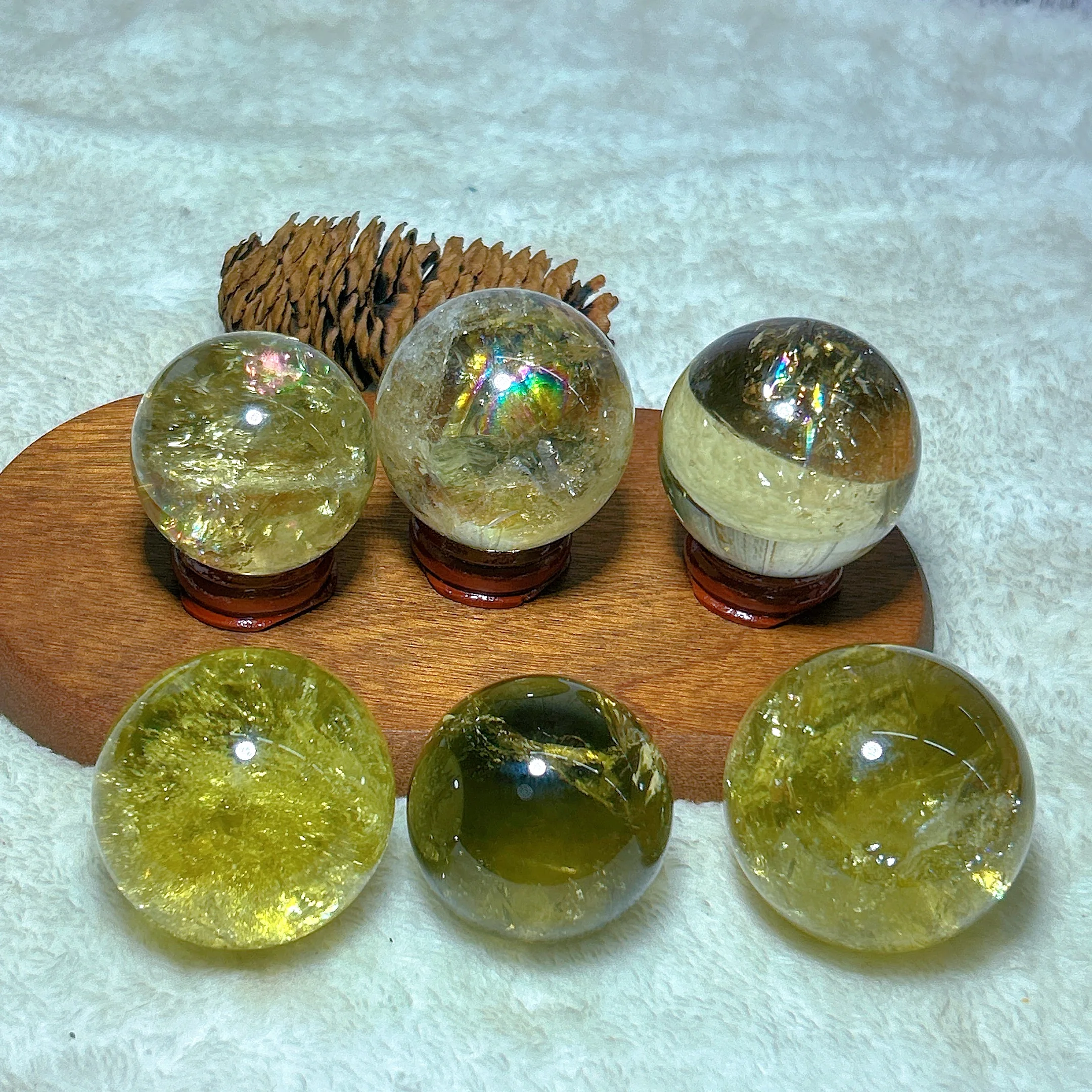 Healing Natural Crystal Brazil Rainbow Citrine Sphere Ball High Quality Home Decorations  Mineral Energy Gift