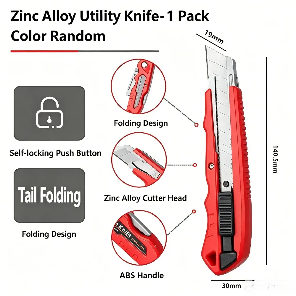 Foldable Utility Knife, Replaceable Blade, Heavy Duty Box Cutter for Cutting Cardboard, Leather, Paper view 4