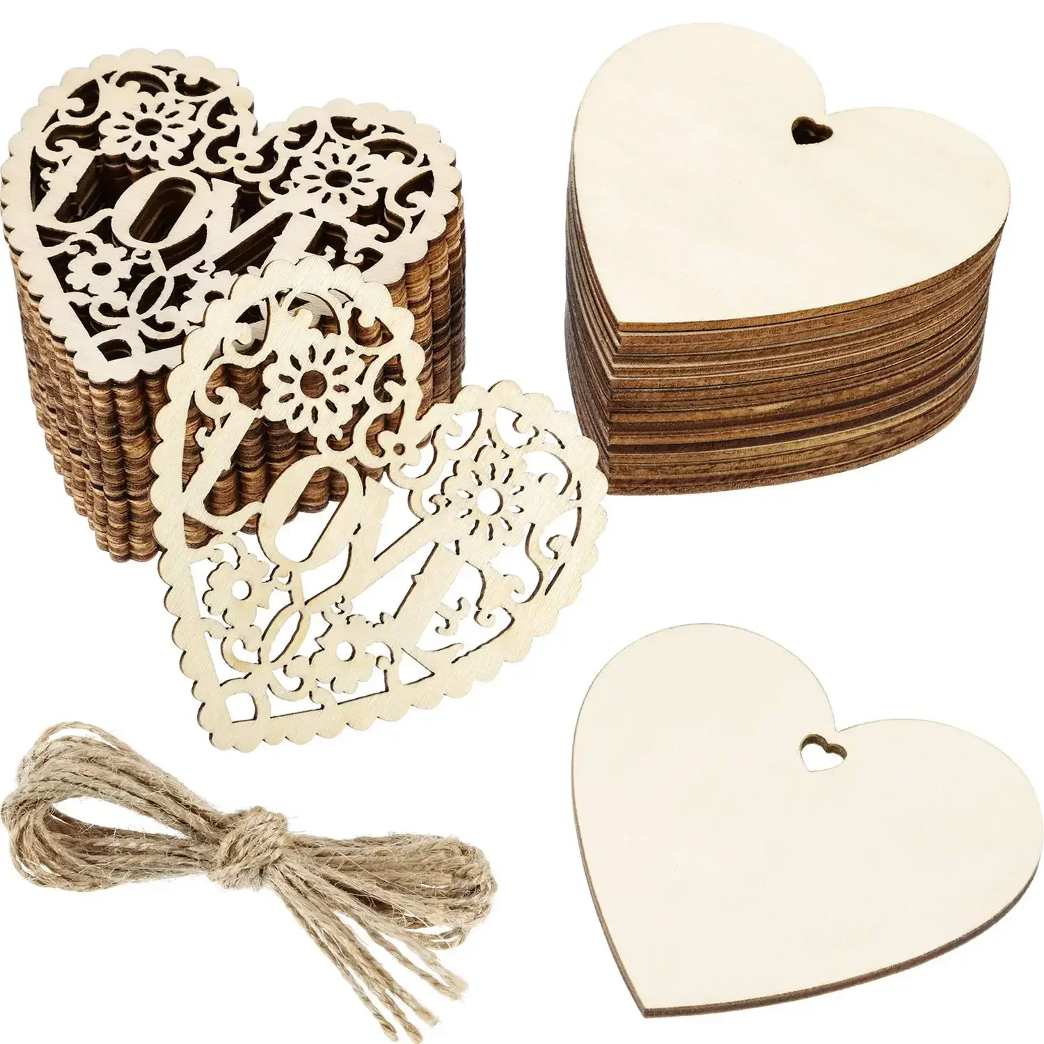 10pcs Heart Shaped Wooden Hanging Ornament Hearts Craft for Wedding Valentine\'s Day Gift DIY Wood Craft