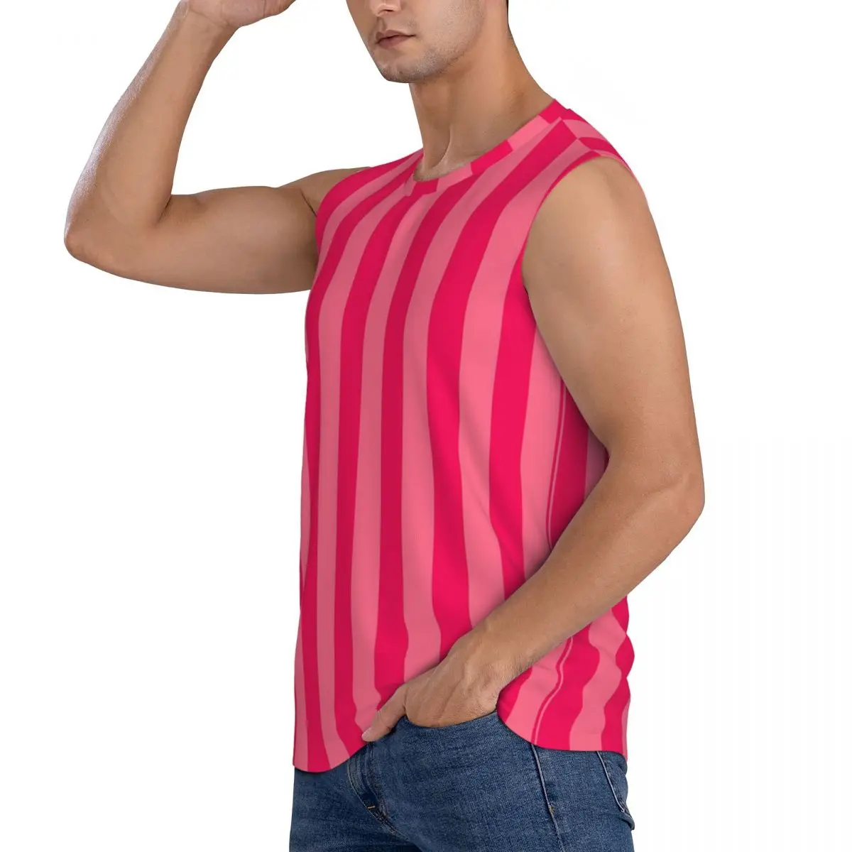 Bold Vivid Vetical Stripped Pattern Men Sleeveless Tank Tops Quick Dry Breathable Gym Fitness Running Summer Casual Sport Vest