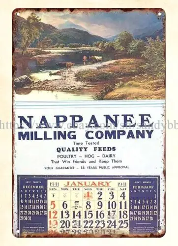 1941 Nappanee Milling Co. calendar metal tin sign advertising wall art sign