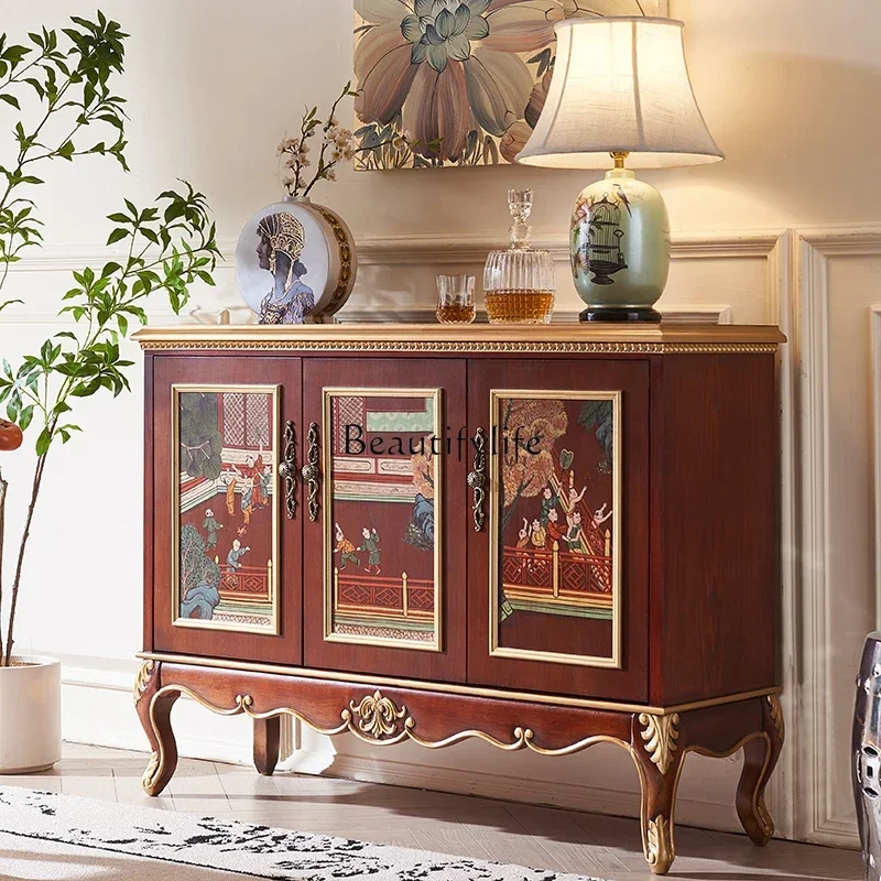 

LJYMedieval style all solid wood living room mahogany walnut side cabinet entry entrance foyer cabinet