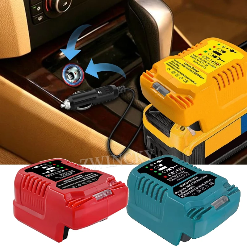 carregador portatil substitua para makita e milwaukee dewalt 18v 20v lithium ion battery car charger carregador de carro plugue de isqueiro 01