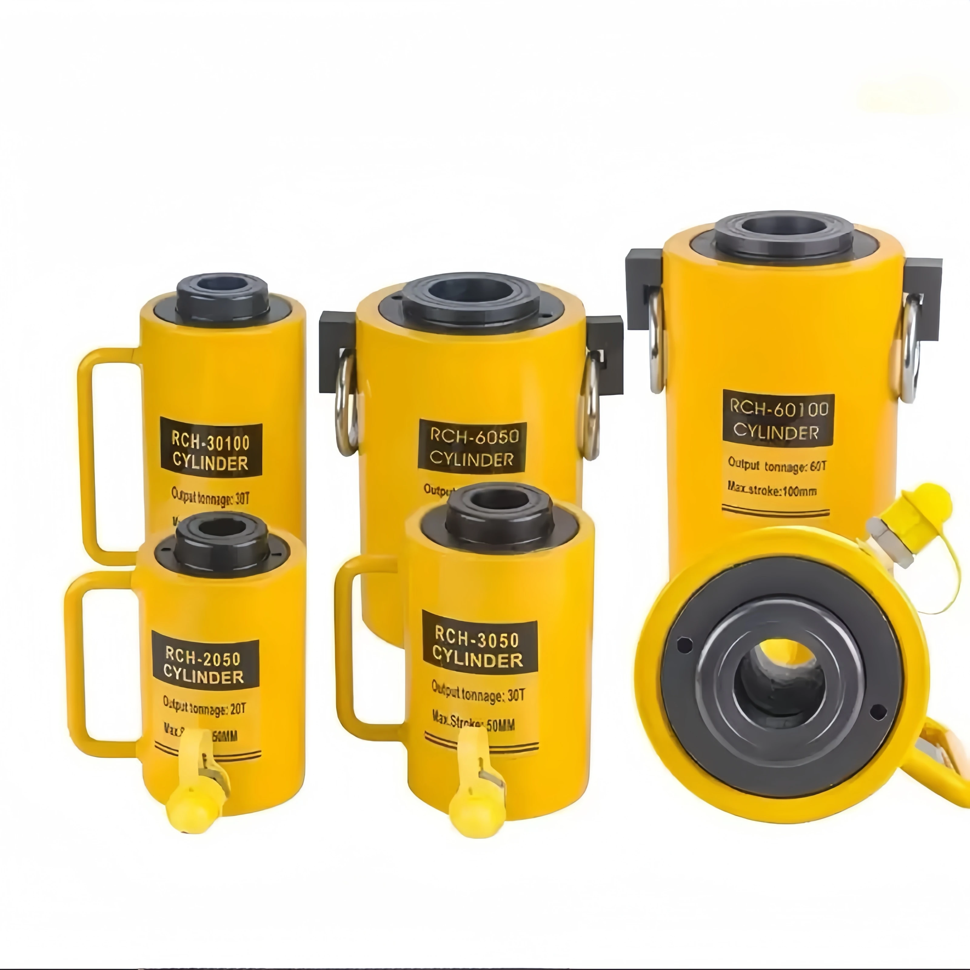 75 50t Capacity Steel Hollow Plunger Jack 75mm Hollow Plunger RamHeavy Duty 100ton Stroke Hydraulic Hollow Cylinder RCH-100
