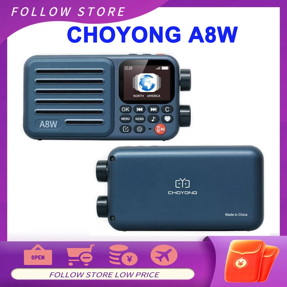 CHOYONG A8W Radio Globale Version Tragbares Internetradio für BBC VOA KBS Radiosender WiFi 4G SD-Karte Digitales Taschenradio