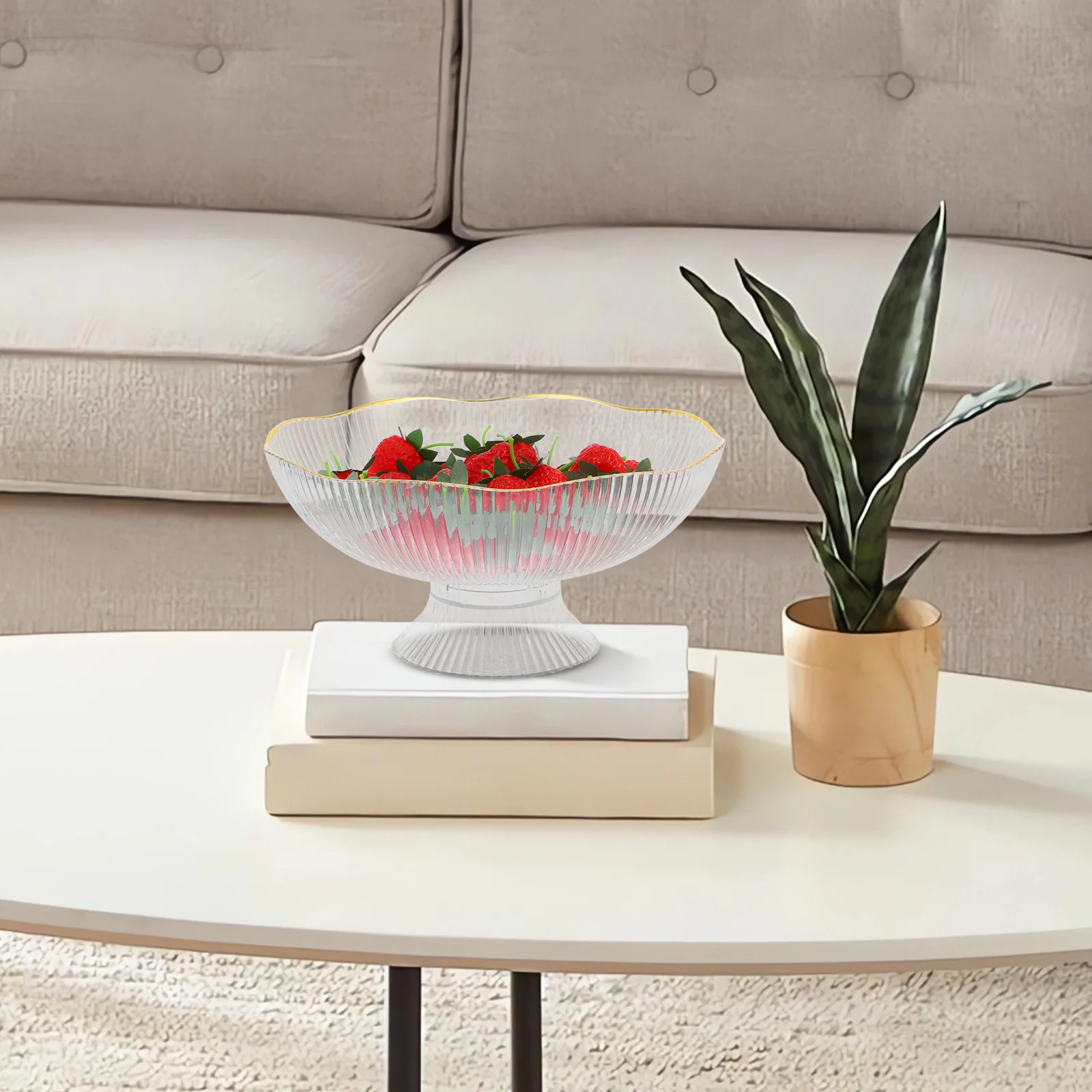 

Elegant Gold-Edged Fruit Bowl with Draining Hole Multi-Functional for Kitchen Countertop Snacks Salads Decorative Container