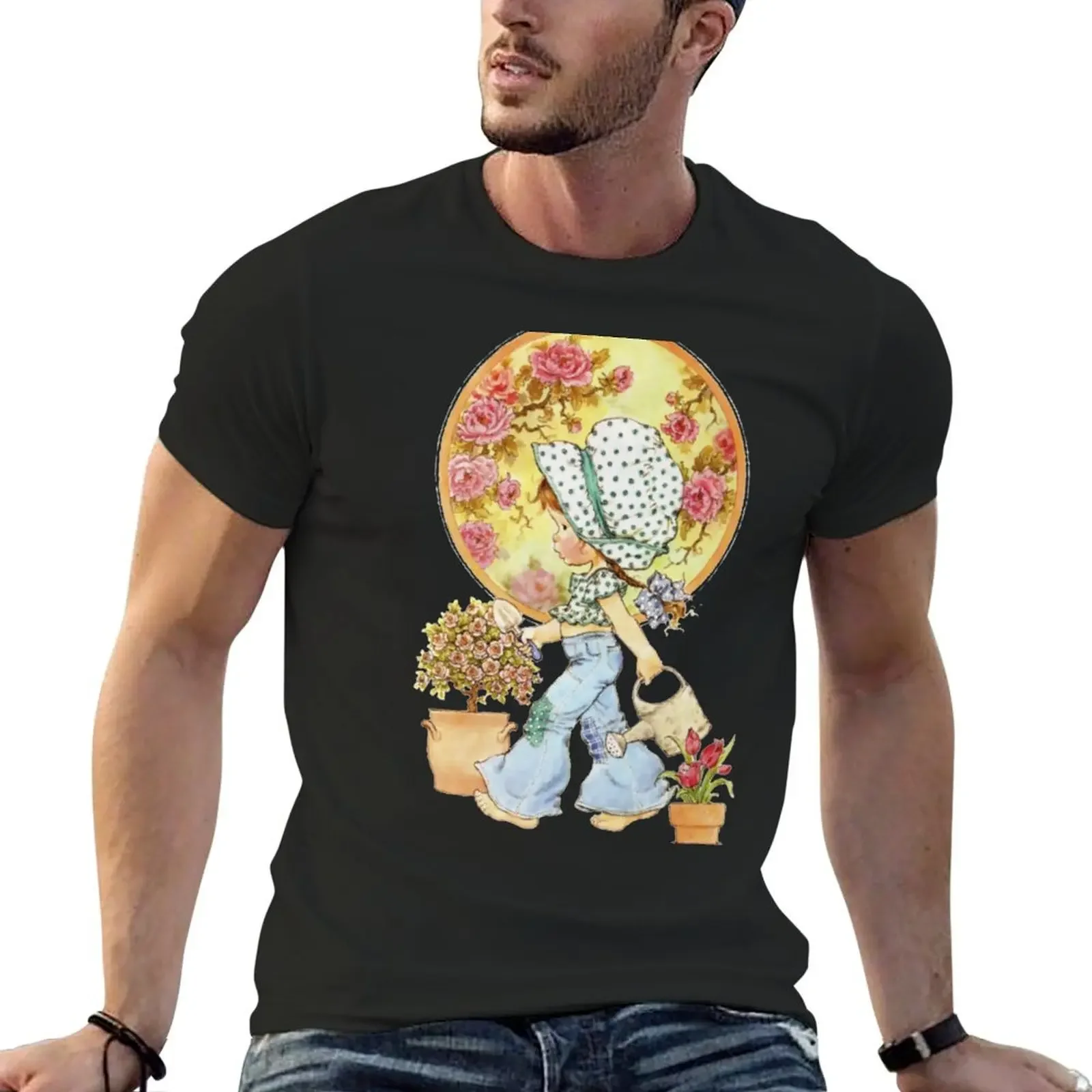 

Sarah Kay - Girl, roses and watering can T-Shirt blacks korean fashion vintage clothes t shirt for men