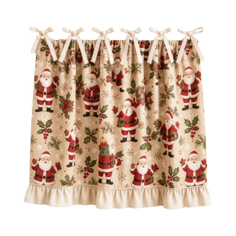 Ruffle Edge Christmas Oven Short Curtain Xmas Tree Snowman Deer Kitchen Stove Short Curtain Flower Decorative