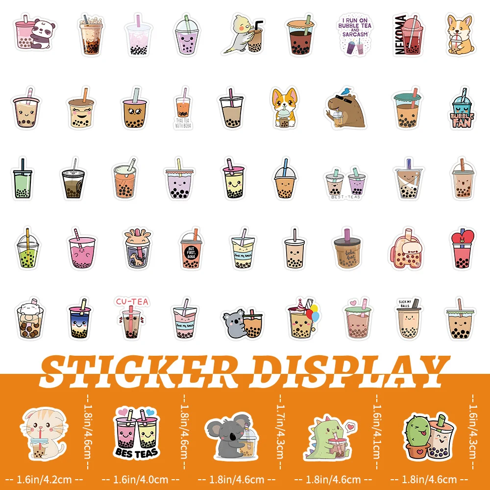 10/30/50/100pcs Kawaii Pearl Milk Tea Stickers for Laptop Phone Luggage Boba Bubble Teas Cartoon Decals Cute Sticker Wholesale