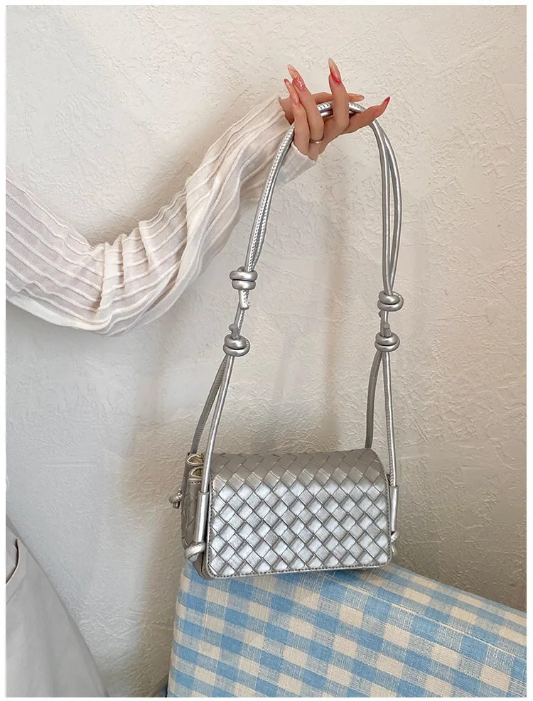 Bolso Bandolera Y2K para Mujer, Modelo LinJ2026, Tejido, de un Solo Hombro, Pequeño y Cuadrado, Bolso de Mano Moderno, Exclus...
