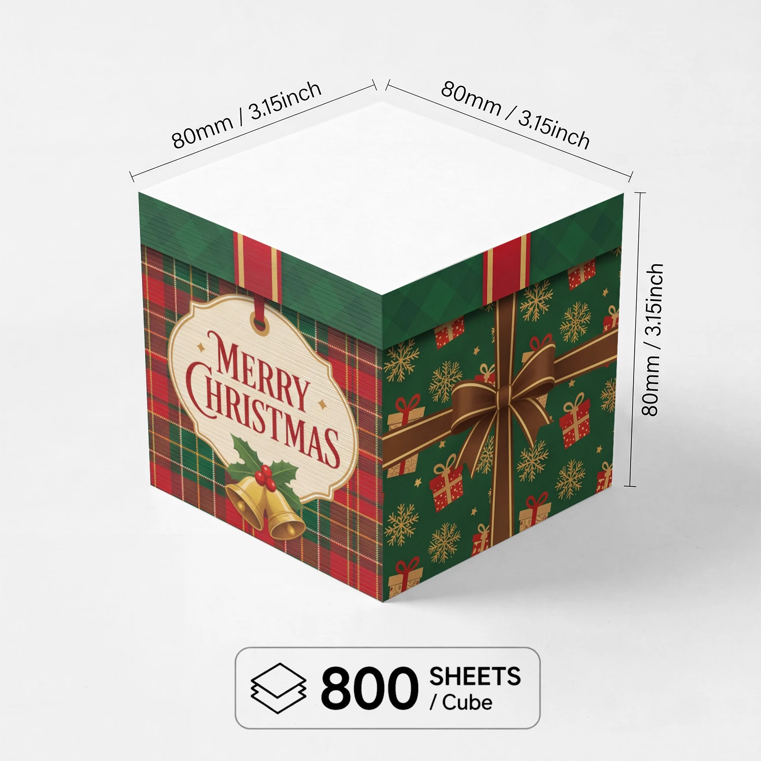 1pcs Christmas Memo Cube 800 Sheet Holiday Sticky Note Pad Block Decorative Desk Notepad Paper Red Green Plaid Party Office Gift