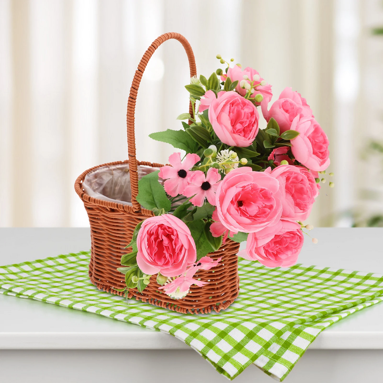 

Delicate Rattan Shopping Basket Baskets Flower Storage Light Brown Decorative Woven
