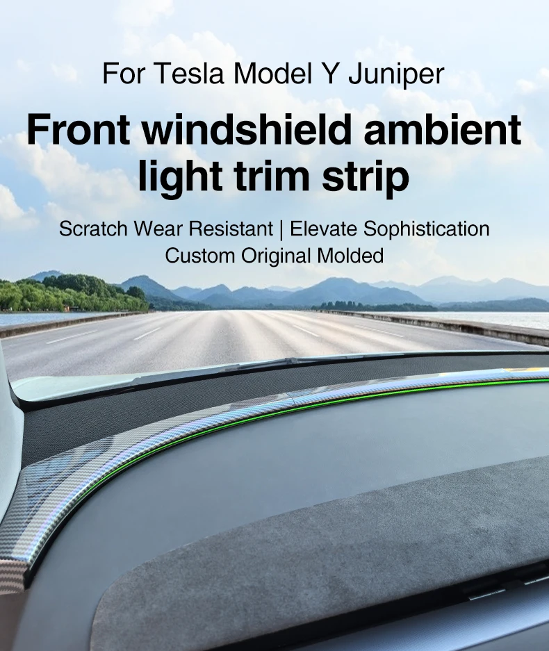 HEENVN Frontscheiben-Ambientebeleuchtungs-Zierleiste für Tesla Model Y 2025 2026 Standard Juniper Model YL Zubehör Auto ABS Dekor – Detail 1
