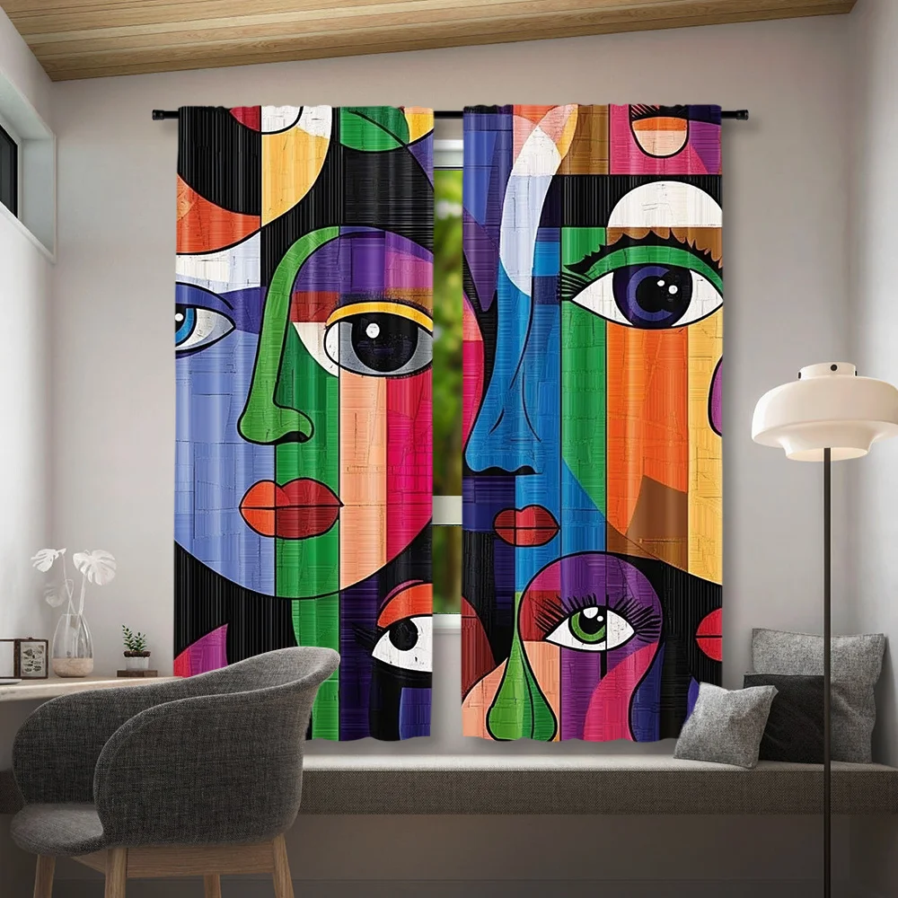 Abstract Face Curtains Colorful Pop Art Woman Window Drapes Modern Geometric Decor Blackout Fabric for Living Room BedroomStudio