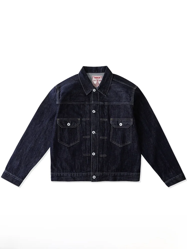 Retro American Wide Leg Jeans Jacket Loose Fit Dng Washed Cotton Long Sleeve V-Neck Button Decorated Outerwear for Men