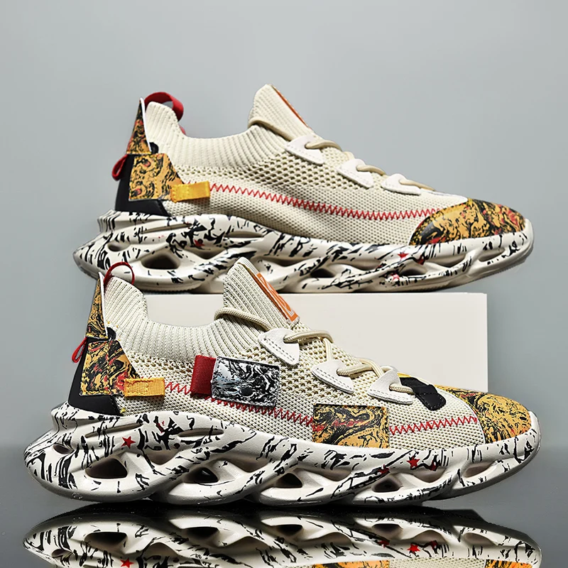 Baskets de loisirs polyvalentes pour hommes, chaussures de sport confortables, chaussures de marche légères, chaussures de course à lame graffiti,