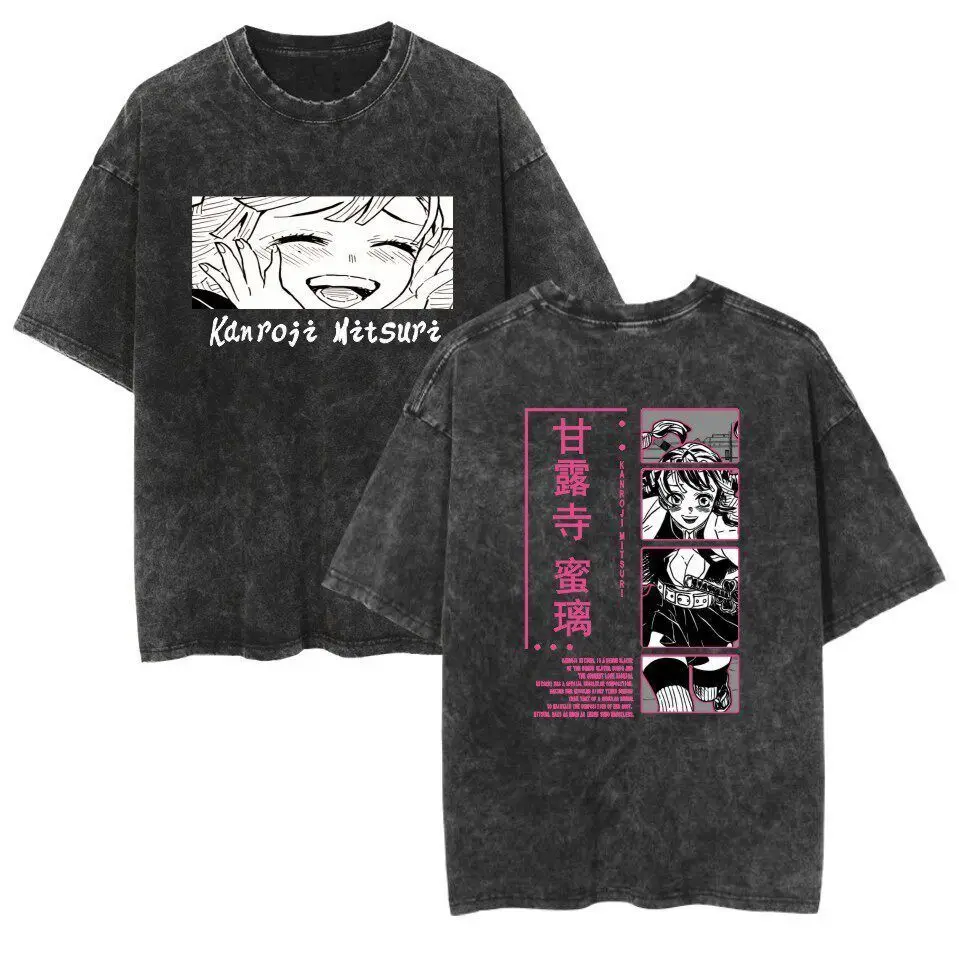 Demon Slayer Four Protagonist Splicing Short sleeved T-shirt for Men and Women, Washed and Used