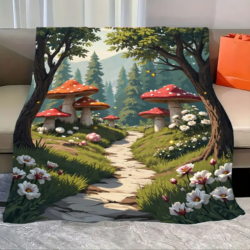 

1шт фланелевое одеяло зачарованное лесное дорожное одеяло с грибами и цветочным дизайном